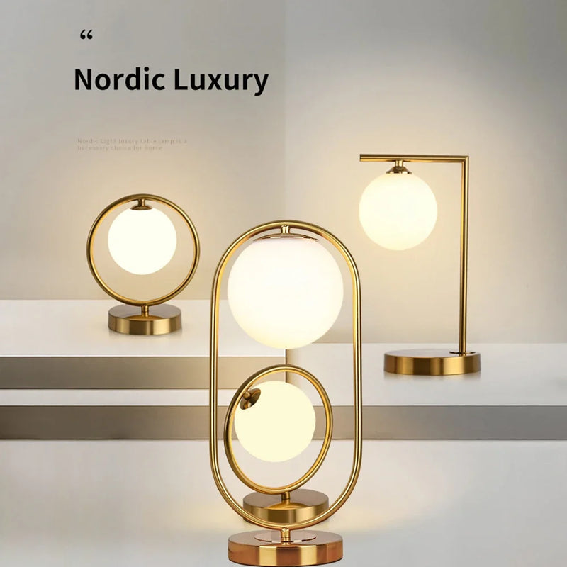 Afralia™ Modern LED Table Lamp - Nordic Creative Brass Glass Desk Light for Dining and Living Room