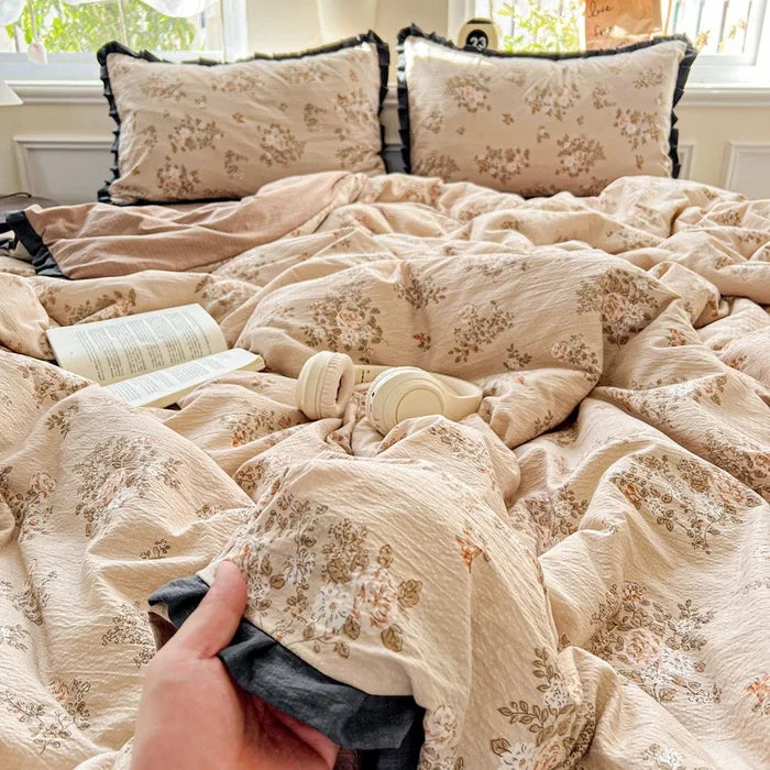 Afralia™ Wrinkled Yarn Lace Bedding Set: New Printed Cotton Duvet Cover Kit for Double Bed