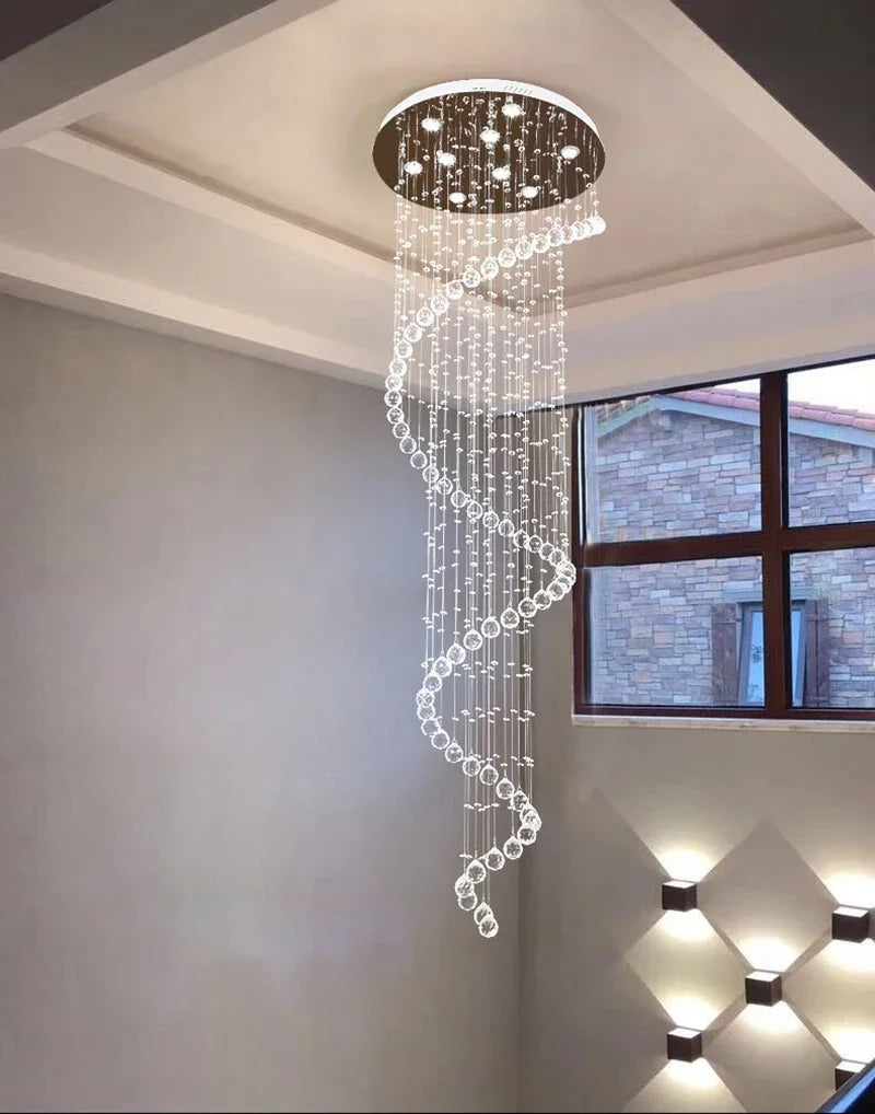 Afralia™ K9 Crystal Chandelier: Luxury Villa Double Staircase Living Room LED Light