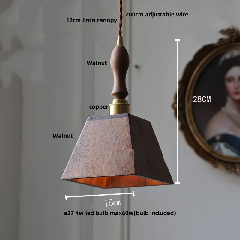 Afralia™ Walnut Wood LED Pendant Light Clear Glass Adjustable Loft Retro Style