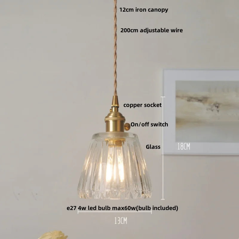 Afralia™ Clear Glass LED Pendant Light Fixture Modern Copper Knob Switch Hang Lamp