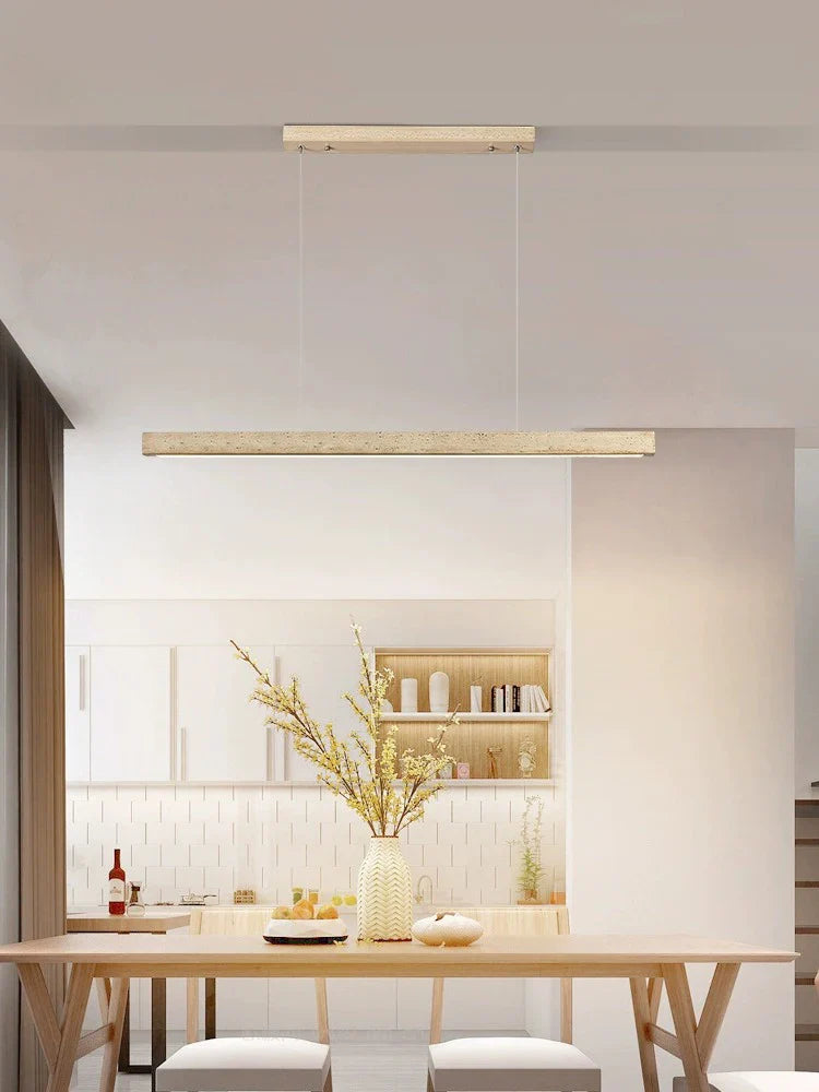 Afralia™ Stone Long Strip LED Pendant Chandelier for Living Room Office Study Wood