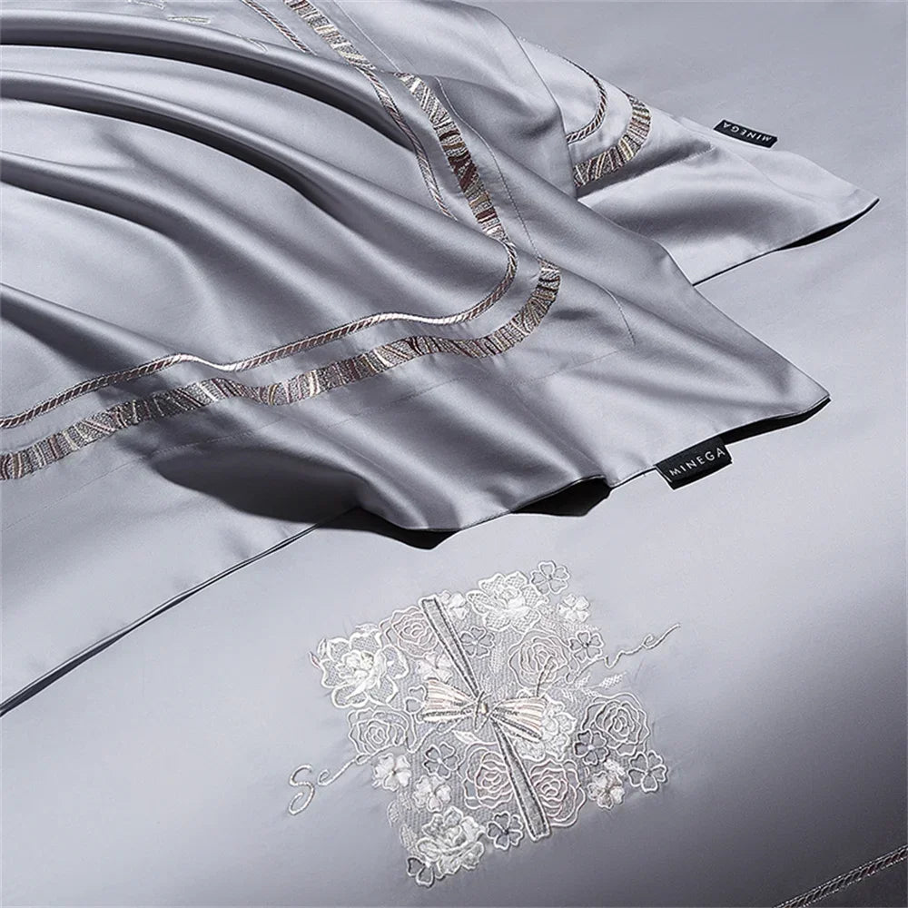 Afralia™ Cotton Satin Jacquard Embroidery Bedding Set with Elastic Sheet & Duvet Cover