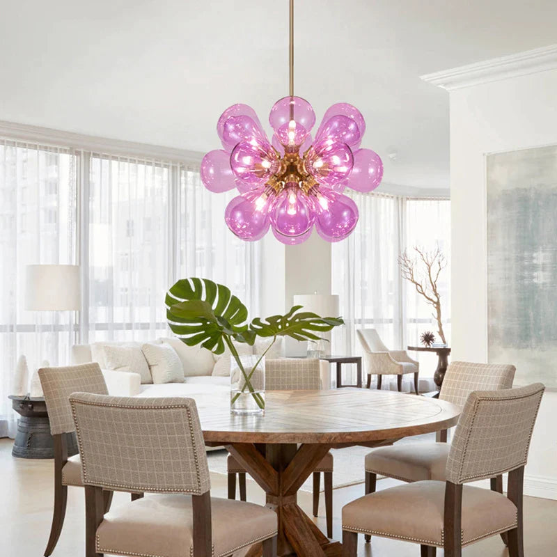 Afralia™ Purple Glass Bubble Chandelier LED Pendant Light for Chic Living Spaces