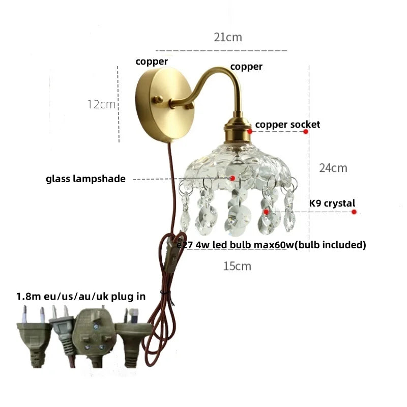 Afralia™ Conch Copper LED Wall Light Fixture with Pull Chain Switch