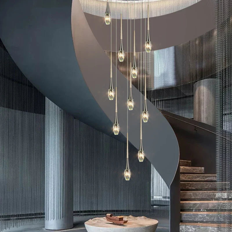 Afralia™ Modern Crystal Long Chandelier for Sales Department, Living Room & Restaurant