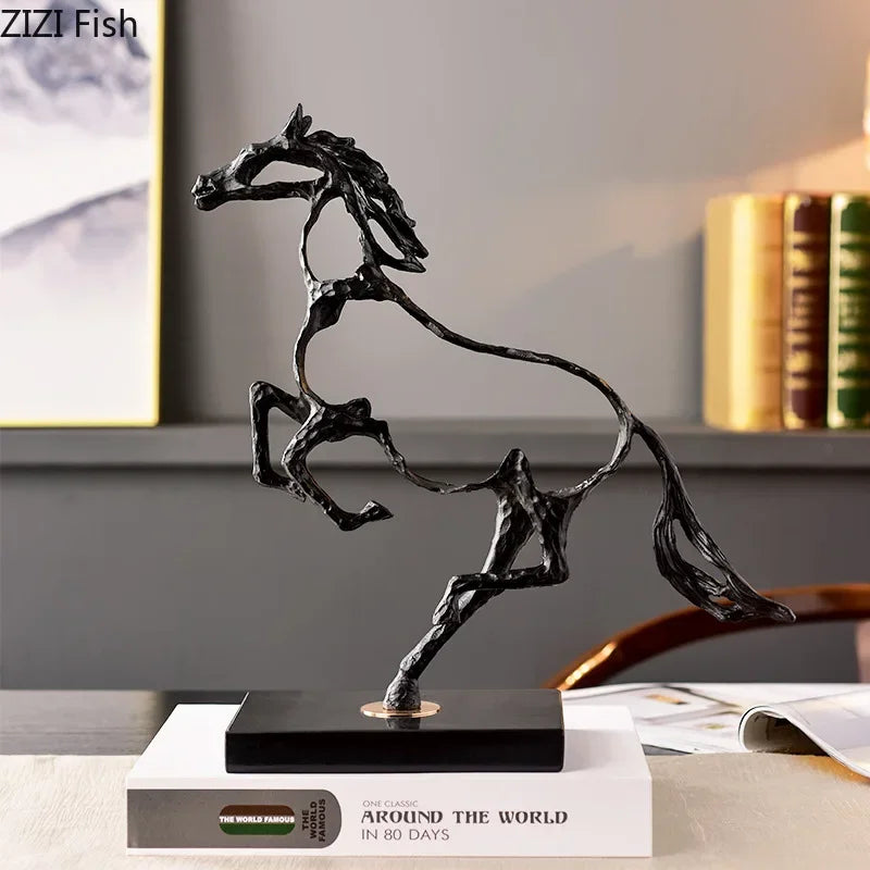 Afralia™ Minimalist Black Horse Statue Iron Ornaments Modern Home Decor Sculpture