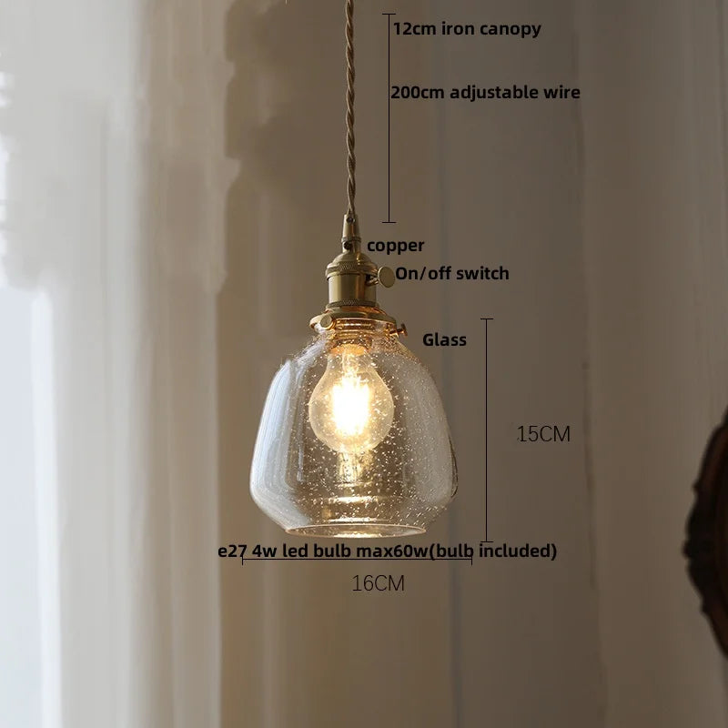 Afralia™ Walnut Wood Clear Glass LED Pendant Lamp - Nordic Modern Hanging Light