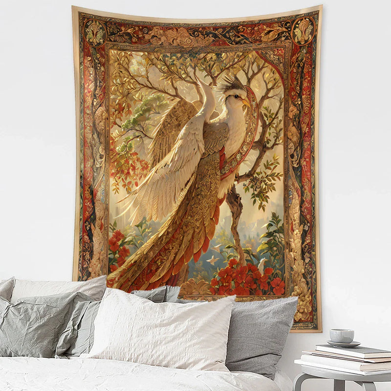 Afralia™ Flower Bird Life Tree Tapestry Wall Hanging Art Psychedelic Bohemian Decor