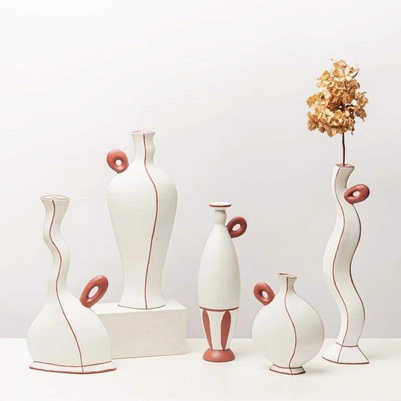 Afralia™ Geometric Black Lines Resin Vase - Handcrafted Floral Home Decor