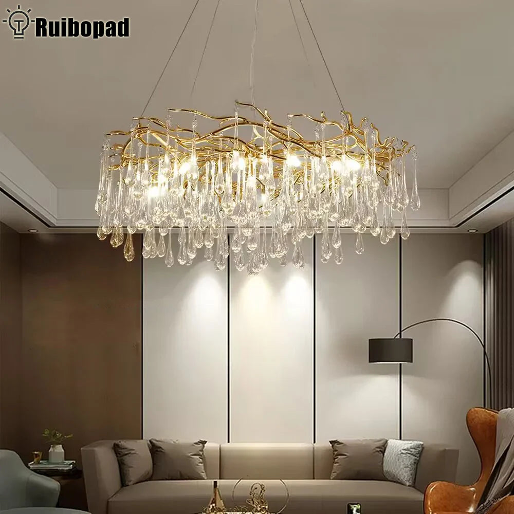 Afralia™ Golden Branch Led Ceiling Chandelier Modern Living Room Pendant Lights