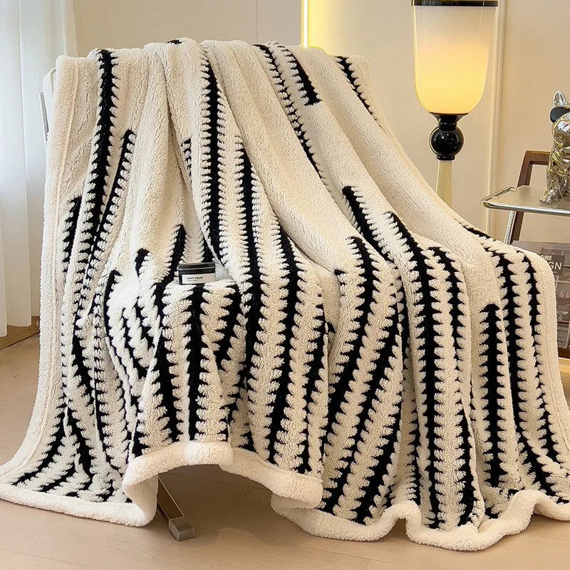 Afralia™ Jacquard Blanket: Winter Thickened Lamb Wool Nap Shawl for Living Room