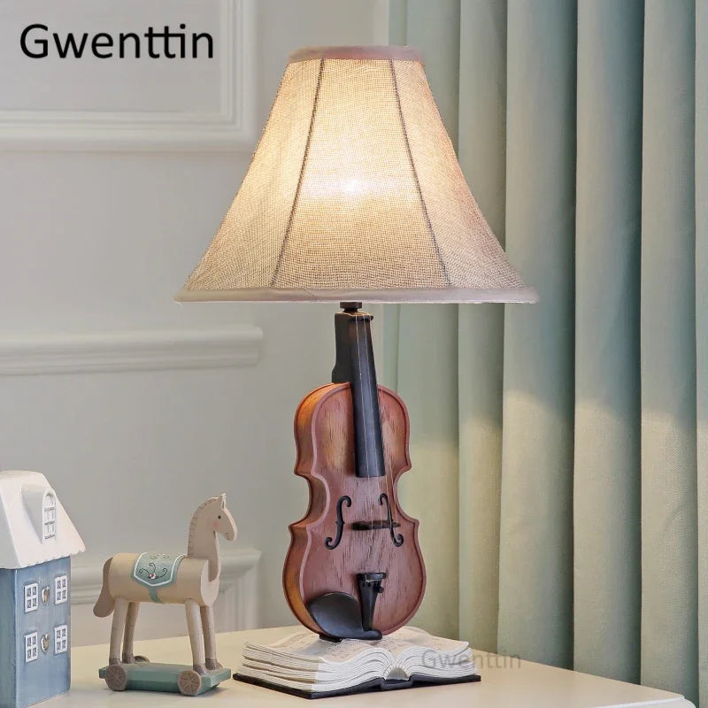 Afralia™ Kids Violin LED Table Lamp for Bedroom - Modern Fabric Stand Light