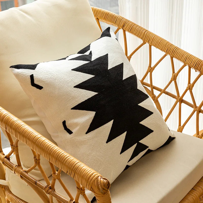 Afralia™ Geometric Embroidered Cushion Cover - Modern Black & White Pillowcase for Home Sofa