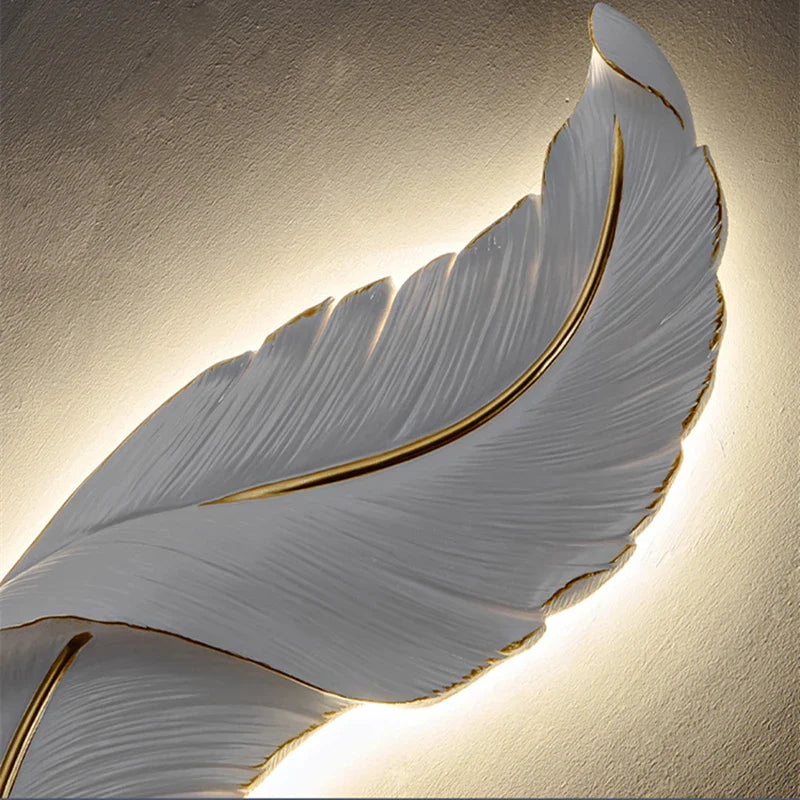 Afralia™ White Feather Resin Wall Lamp for TV Backdrop, Bedroom, Aisle, Corridor