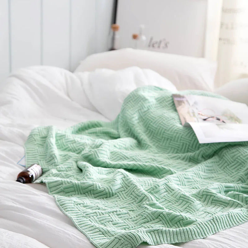 Afralia™ Cozy Jacquard Blanket: 100% Cotton Solid Color Knitted Shawl for Office or Home