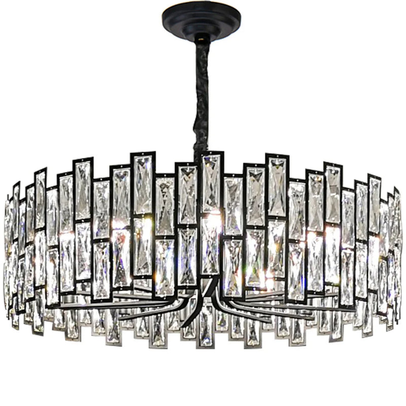 Afralia™ Black Crystal Chandelier: Elegant Round Hanging Lamp for Living Room, Dining Room & Restaurant