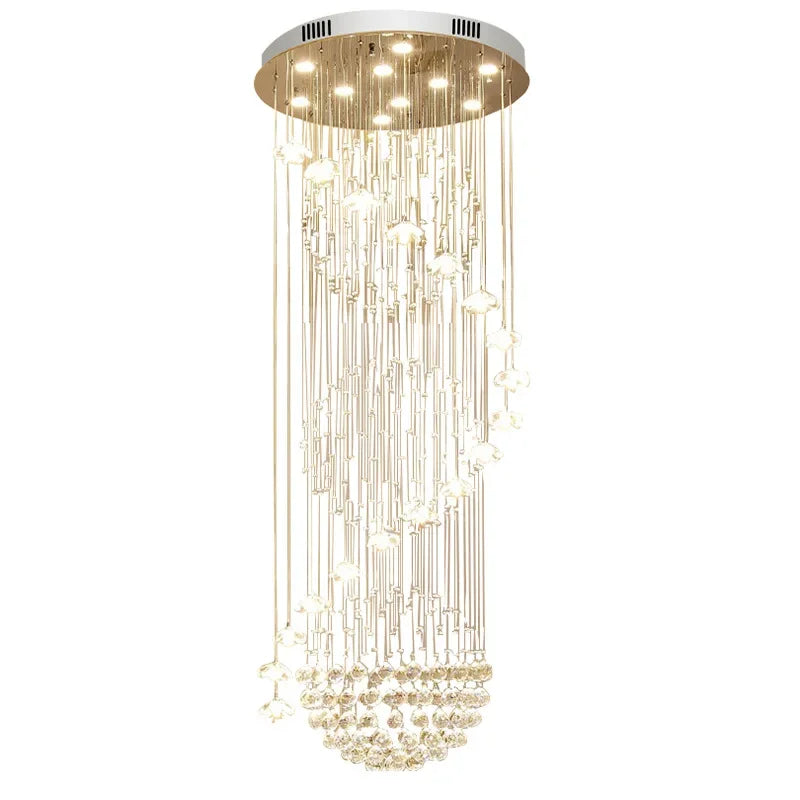 Afralia™ Elegant Crystal Chandeliers for High Ceiling Living Room Foyer Staircase Lighting