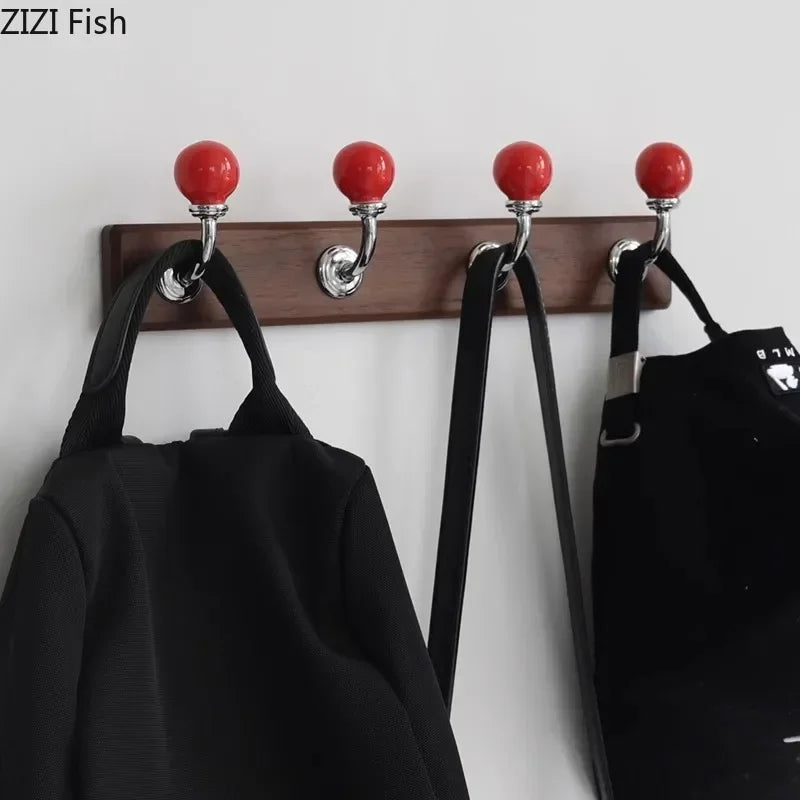 Afralia™ Walnut Wood Hat Hook Wall Storage with Decorative Shelves