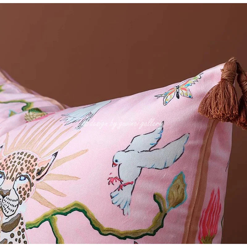 Afralia™ Luxe Cheetah Halo Pillowcase: Decorative Tassel Cushion Cover GG Style