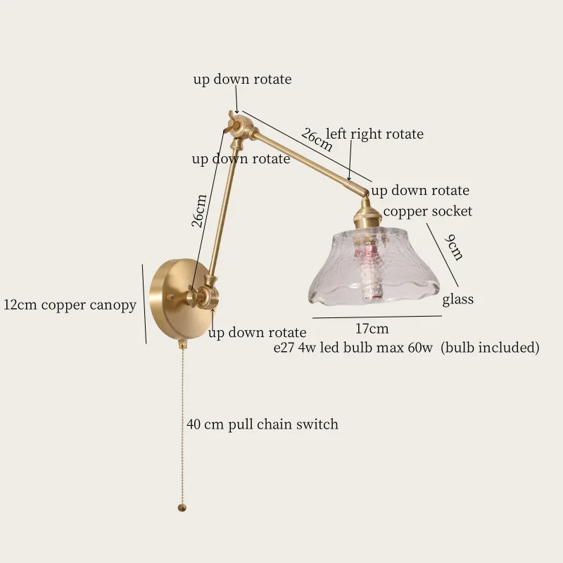 Afralia™ Cream Resin LED Wall Lights Pull Chain Switch Copper French Vintage Wandlamp
