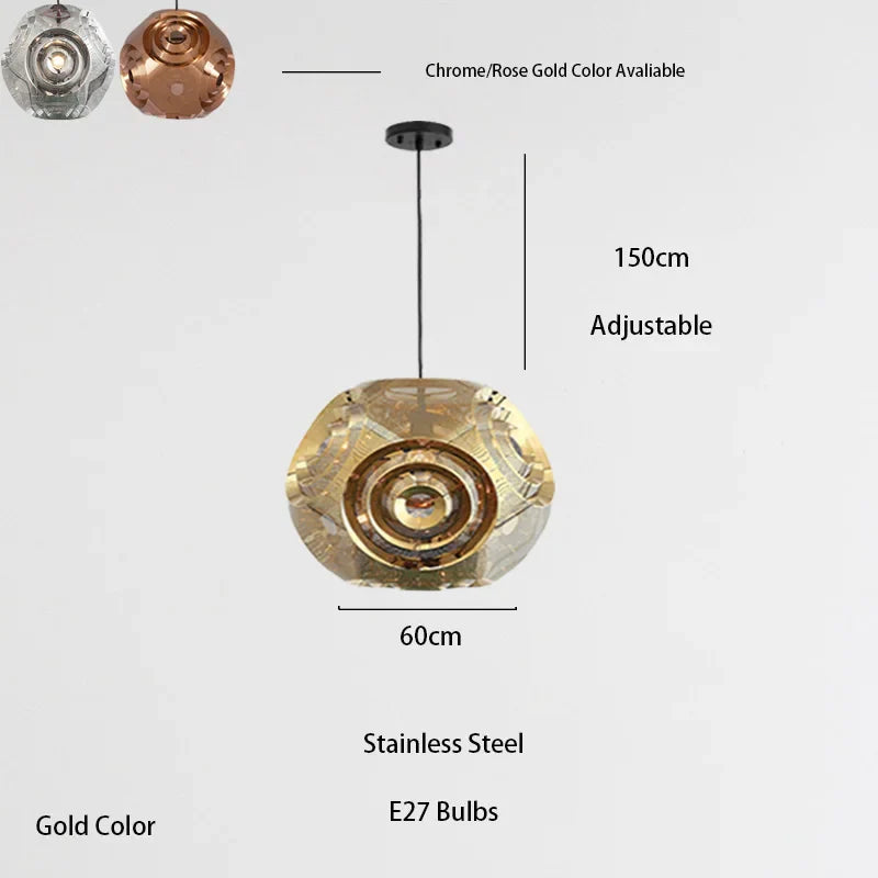 Afralia™ Luxury LED Pendant Lighting Gold Chrome Round Lamps for Living Room