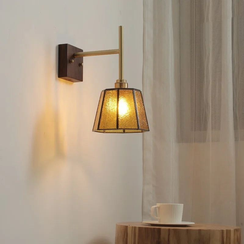 Afralia™ Glass Copper LED Wall Lights Modern Bedside Lamp for Bedroom Living Room