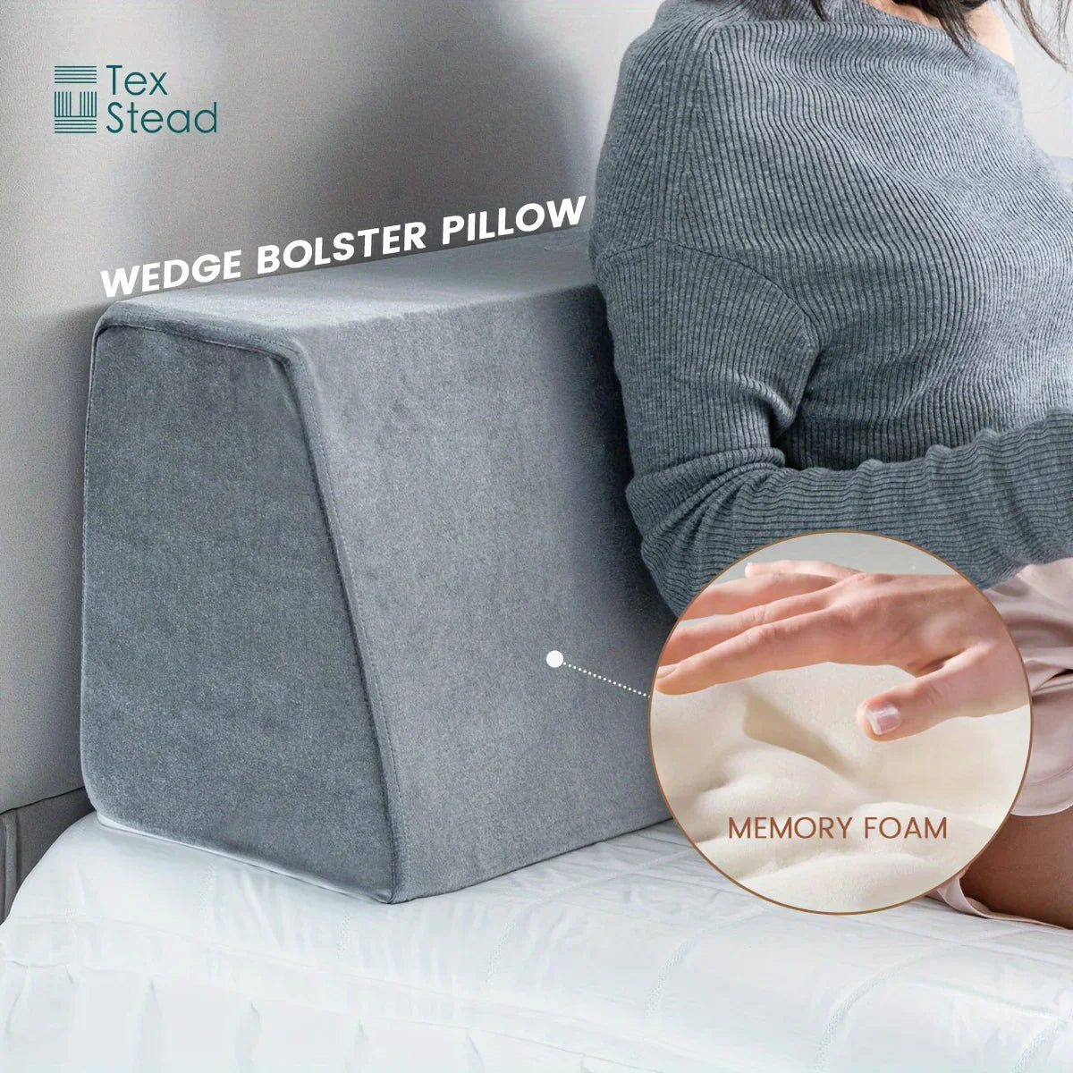 Afralia™ Memory Foam Wedge Bolster Pillow with Linen Case, Long Daybed Support Companion