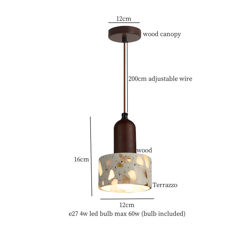 Afralia™ Terrazzo Half Circle LED Hanging Pendant Light Vintage Japanese Style