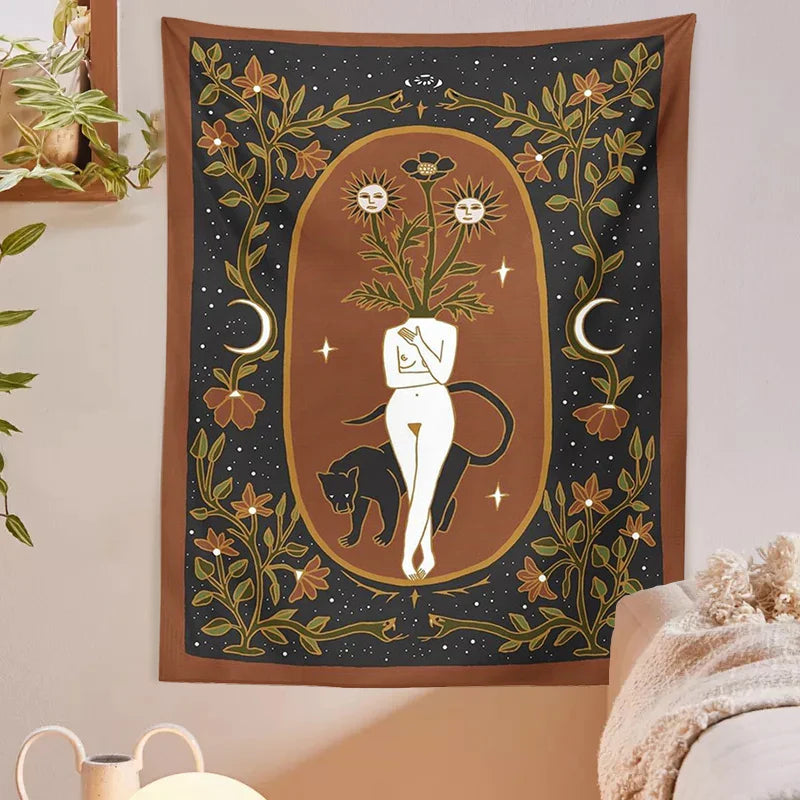 Moon Phase Tapestry Goddess Wall Hanging for Witchcraft Decor by Afralia™