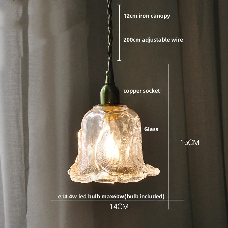 Afralia™ Vintage Green Glass LED Pendant Light Fixture for Kitchen Bar Loft - Copper Socket