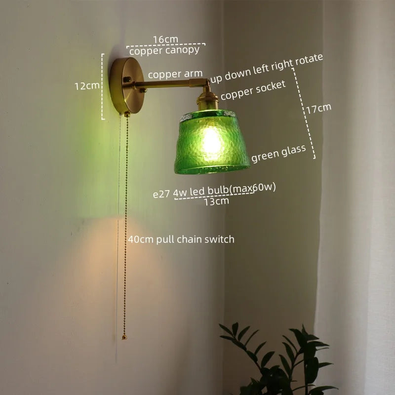 Afralia™ LED Green Glass Wall Light for Home Decor, Japanese Style, Bedroom, Living Room