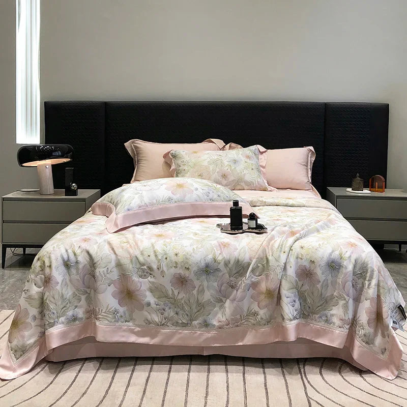 Afralia™ Lyocell Fiber Flowers Summer Quilt Bedding Set - Soft & Silky Comforter with Bed Sheet