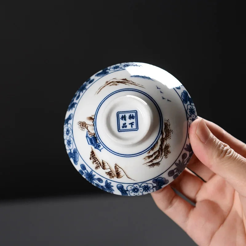 Afralia™ Blue & White Ceramic Kung Fu Tea Cup - Japanese Style Porcelain Sake Cups