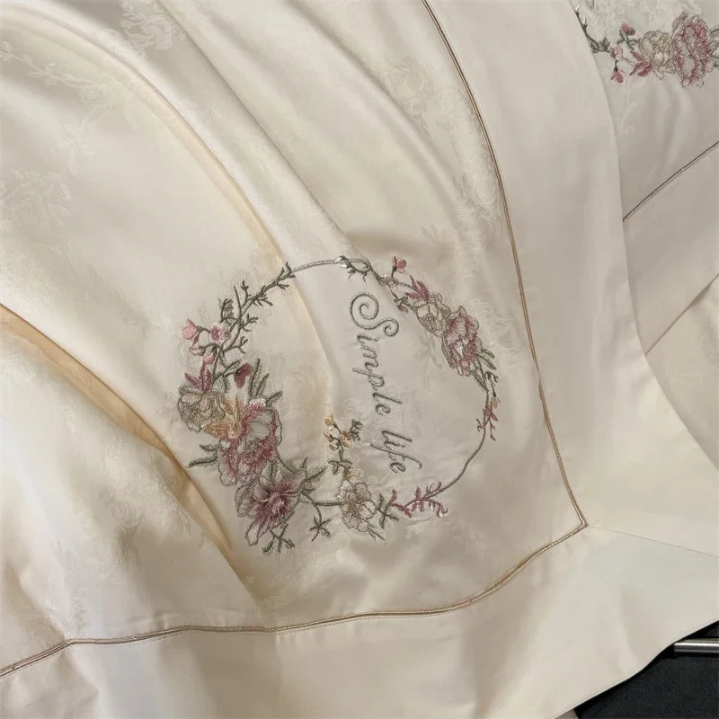 Afralia™ Silky Chic Jacquard Cotton Bedding Set with Flowers Embroidery