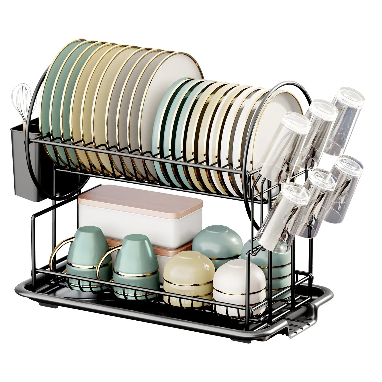 Afralia™ Kitchen Organizer Rack with Drainboard for Dishes, Utensils, and Cups