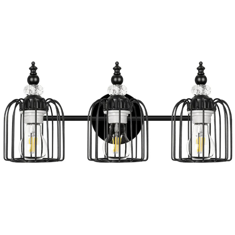 Afralia™ Wrought Iron Wall Lamp with Garlic Bead Three Head Lampshade