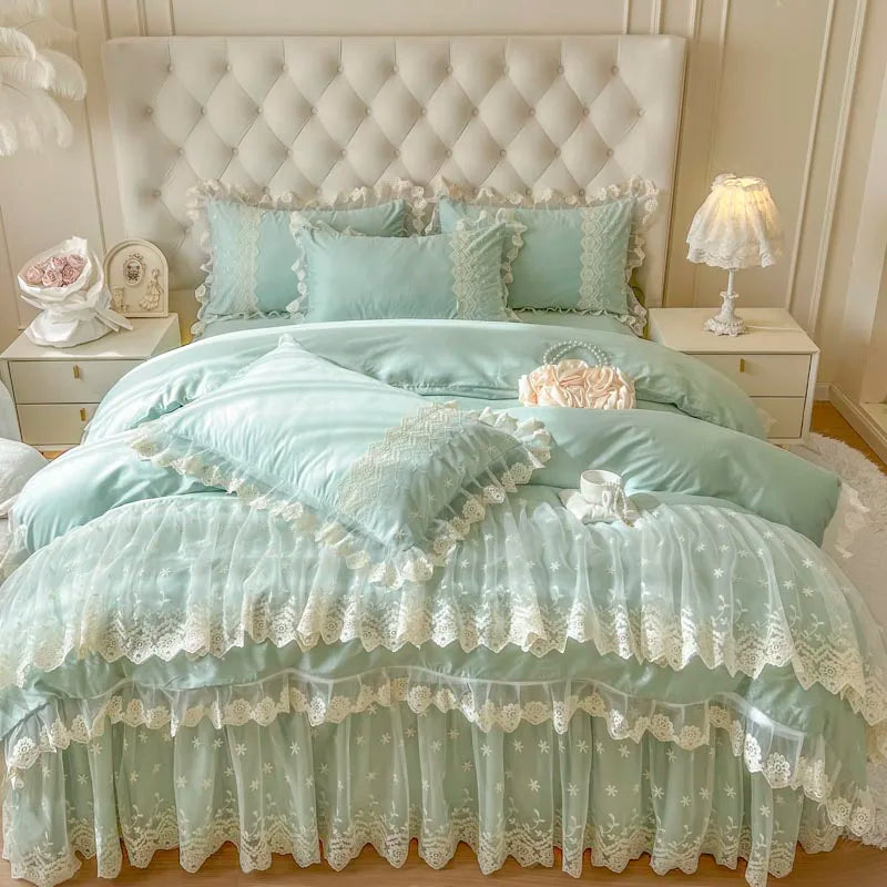 Afralia™ Pink Princess Style Bedding Set: Duvet, Bedskirt, Bedspread, Pillowcases