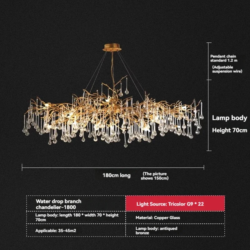 Afralia™ French Crystal Chandelier for Dining Room: Elegant Copper Branch Ceiling Light