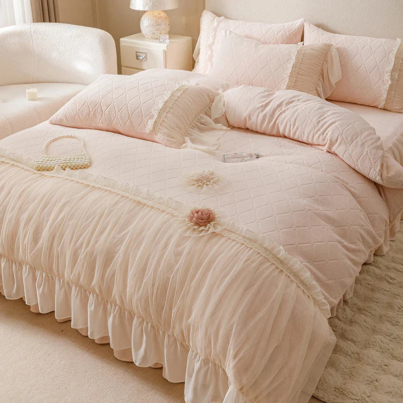 Afralia™ Cozy Velvet Lace Flowers Princess Bedding Set