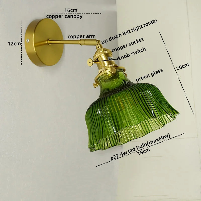 Afralia™ Nordic LED Wall Lights Pull Chain Switch Copper Glass Home Decor