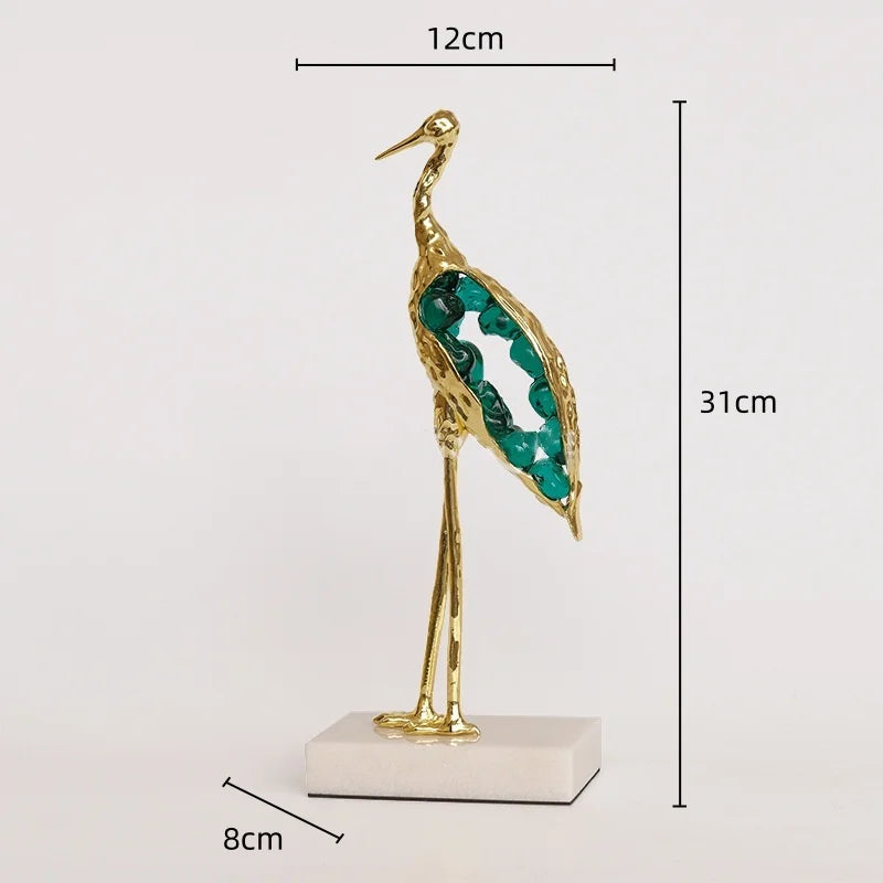 Afralia™ Crystal Crane Sculpture: Green Gem Bird Figurine for Home Decor