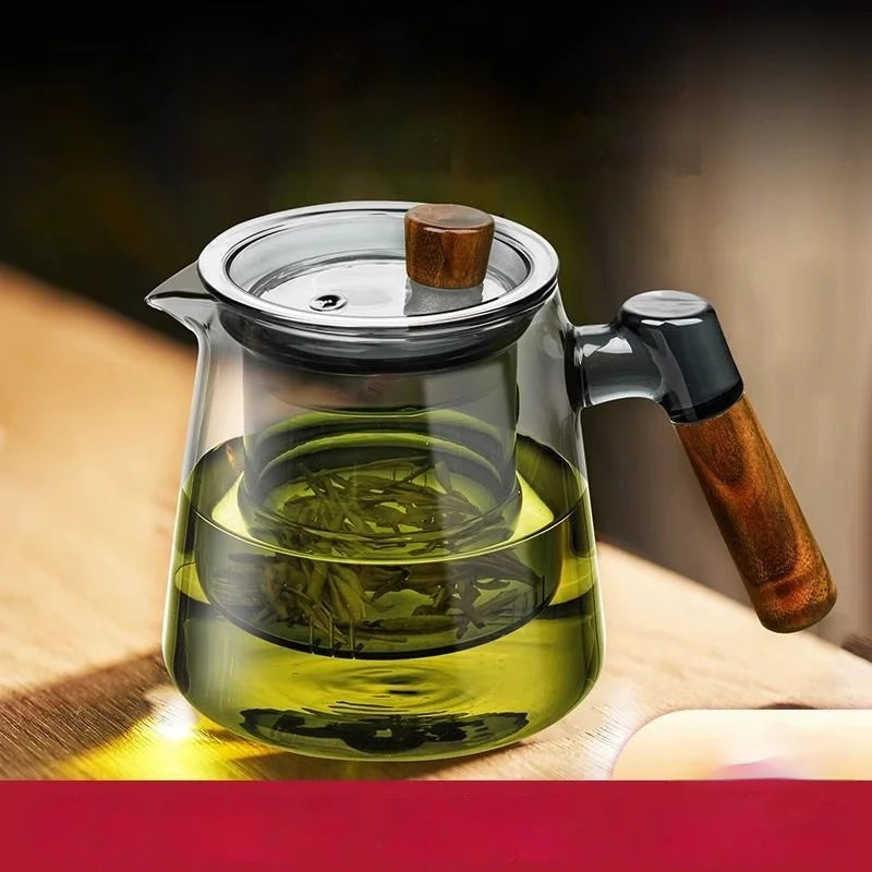 Afralia™ Glass Teapot Set with Teacup, Kung Fu Style, Pyrex Tea Maker, Flower Pattern