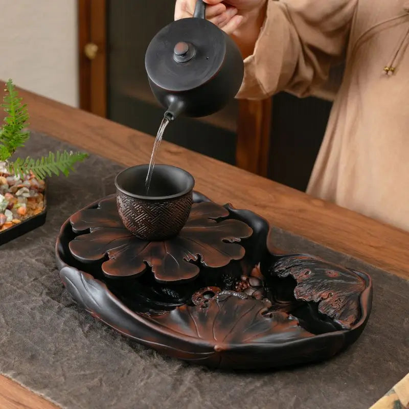 Afralia™ Purple Pottery Kung Fu Tea Tray - Chinese Retro Style Tea Brewing Table
