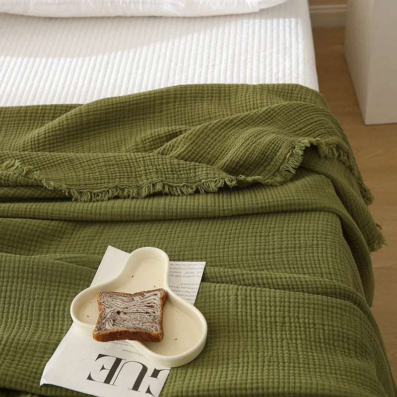 Afralia™ Summer Gauze Tassel Blanket - Soft Cotton, Single/Double Size