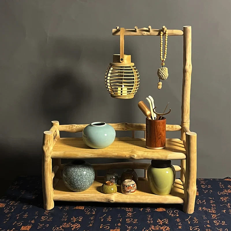 Afralia™ Modern Solid Wood Tea Set Organizer Multi-functional Tea Display Shelf