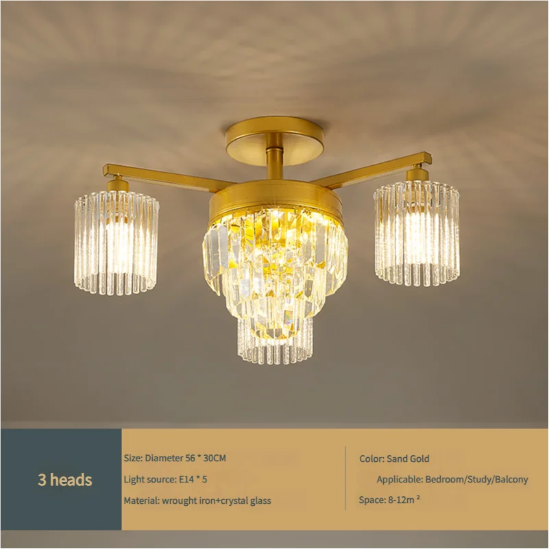 Afralia™ Modern Crystal Ceiling Lamp with Gold and Black Shade