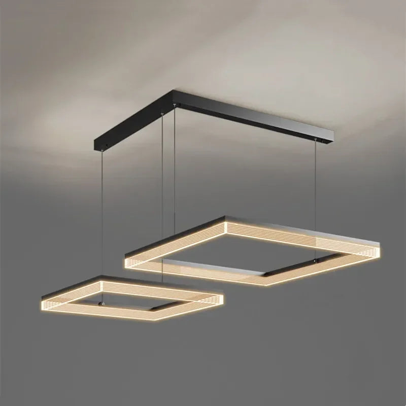 Afralia™ Nordic Black Square LED Chandelier: Dimmable Modern Lighting for Living Room, Bedroom