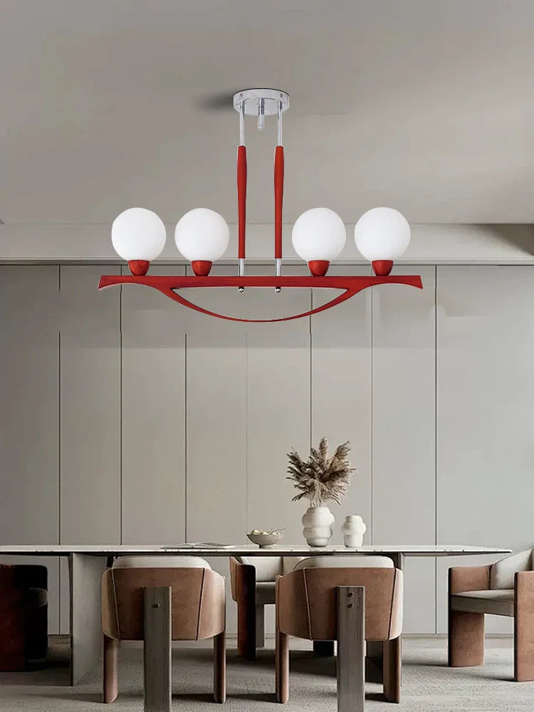 Afralia™ White Glass Ball Chandelier Dimmable Wooden Modern Dining Room Light