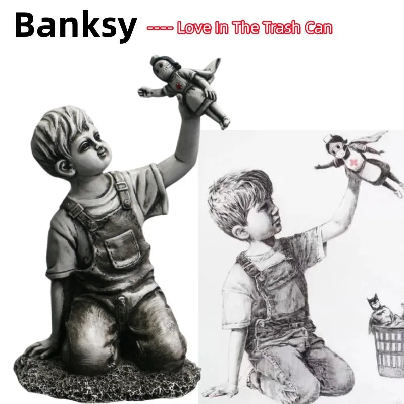 Afralia™ Banksy Sculpture Boy NHS Super Nurse Angel Figurines for Home Decor